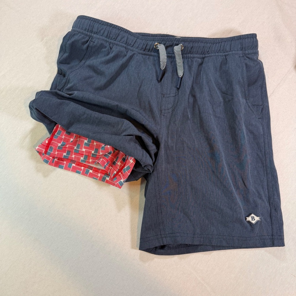 Burlebo Performance Shorts Boys XL Navy Blue Flag Liner Gorpcore Fishing Casual